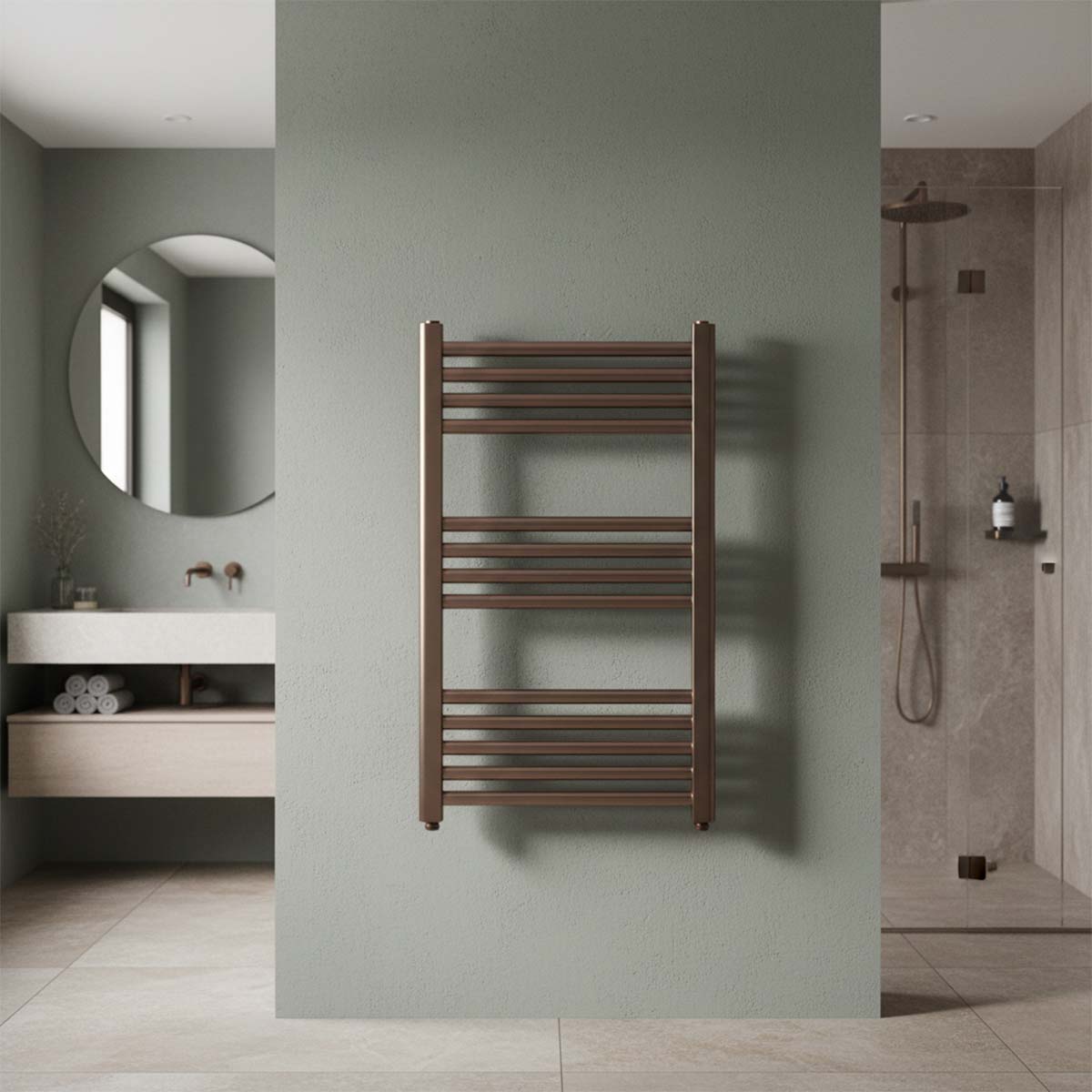 Dual Fuel Brushed Bronze Towel Rail - 800mm x 400mm Main image