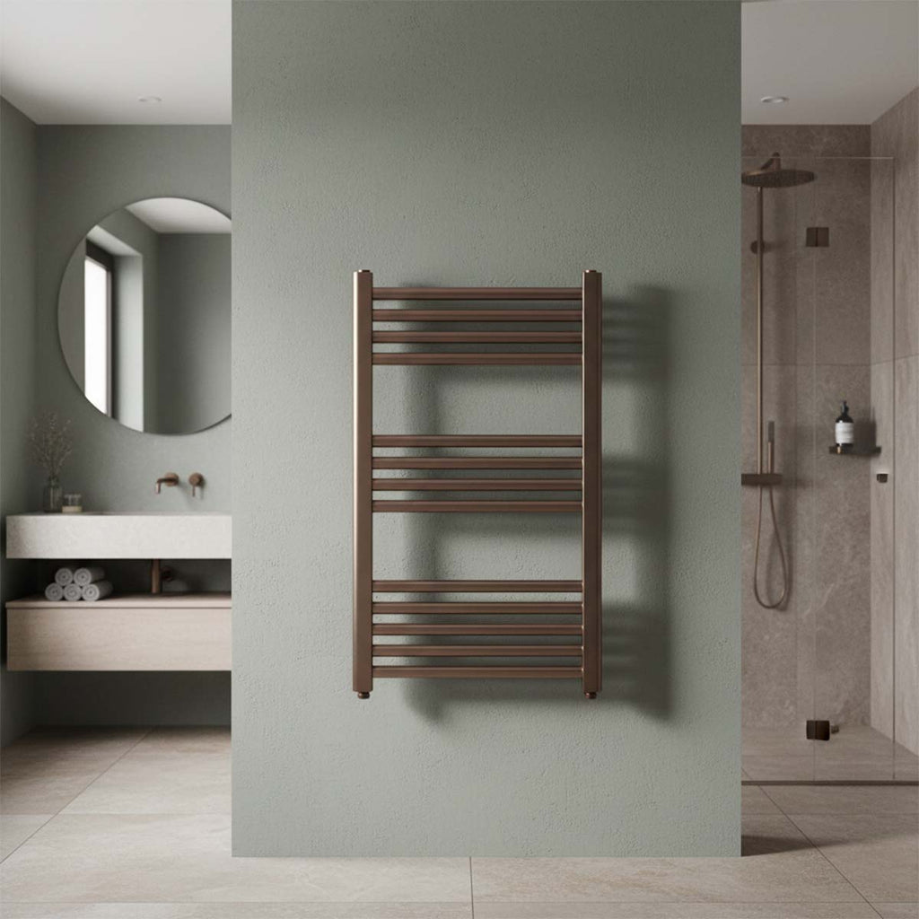 Dual Fuel Brushed Bronze Towel Rail - 800mm x 400mm