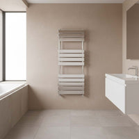 Chrome tall towel radiator suitable for dual fuel 