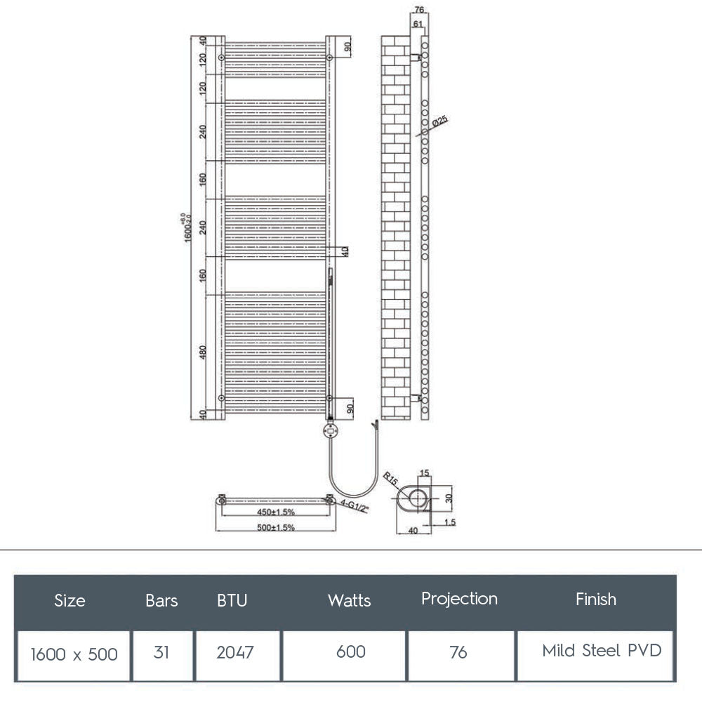 black electric heated  radiator rail wall mounted