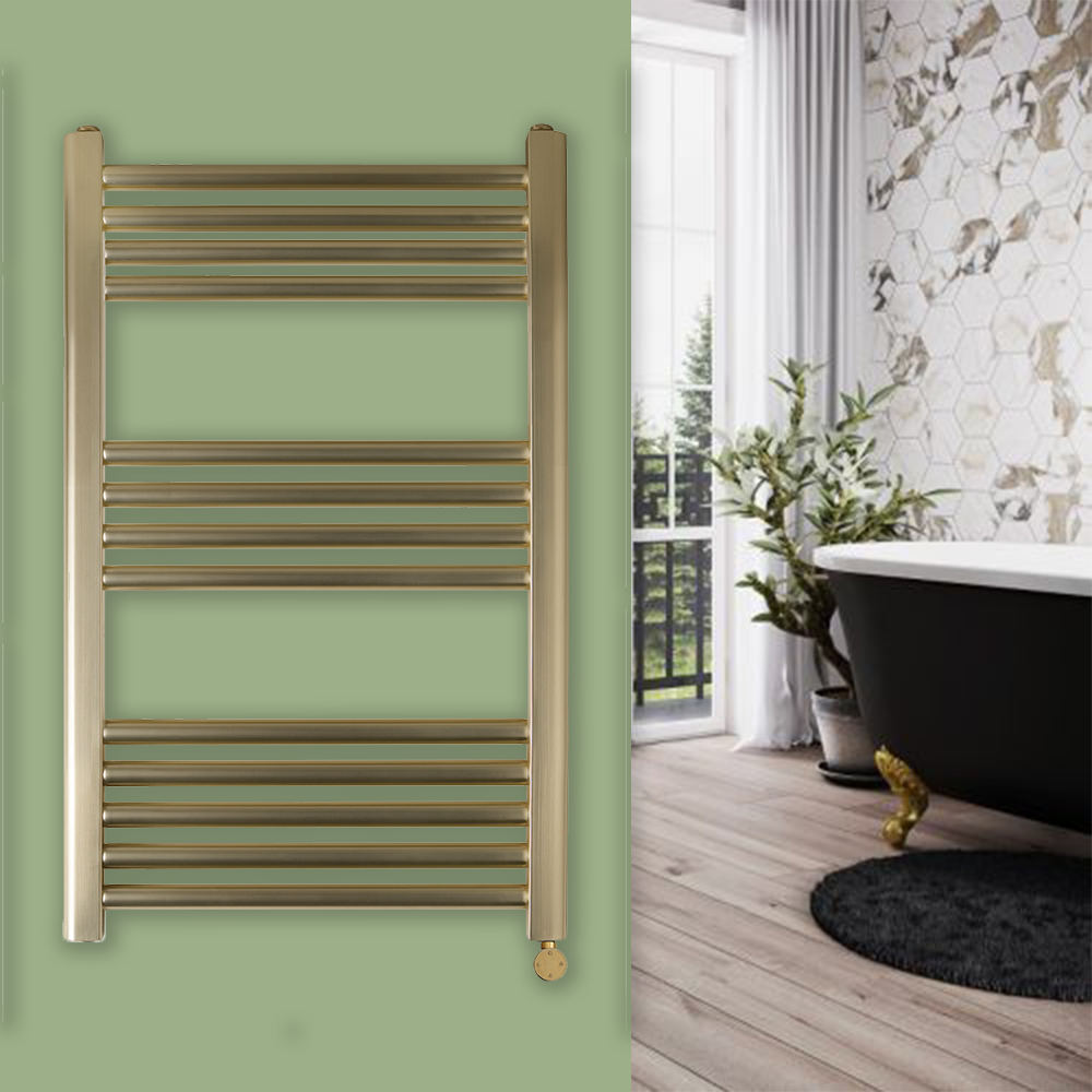 PrimeHeat Brushed Gold Electric Towel Rail 800mm x 500mm Secondary image