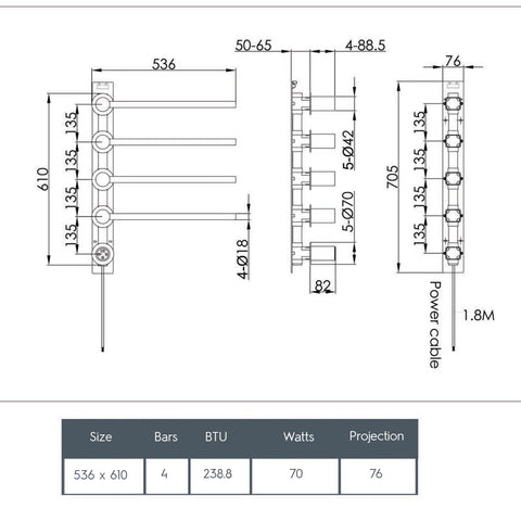 Electric towel radiator bars for bathroom