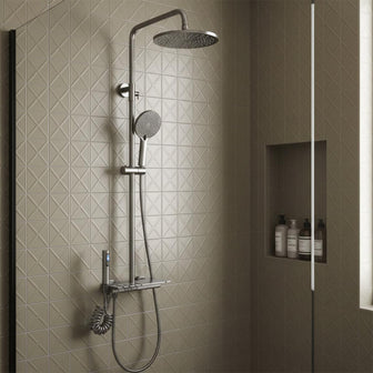 Exposed Black Shower Mixer with Handset and Digital Temperature Display Main image