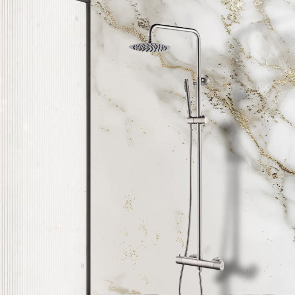 Exposed Thermostatic Shower with Adjustable Riser and Handshower - Stainless Steel
