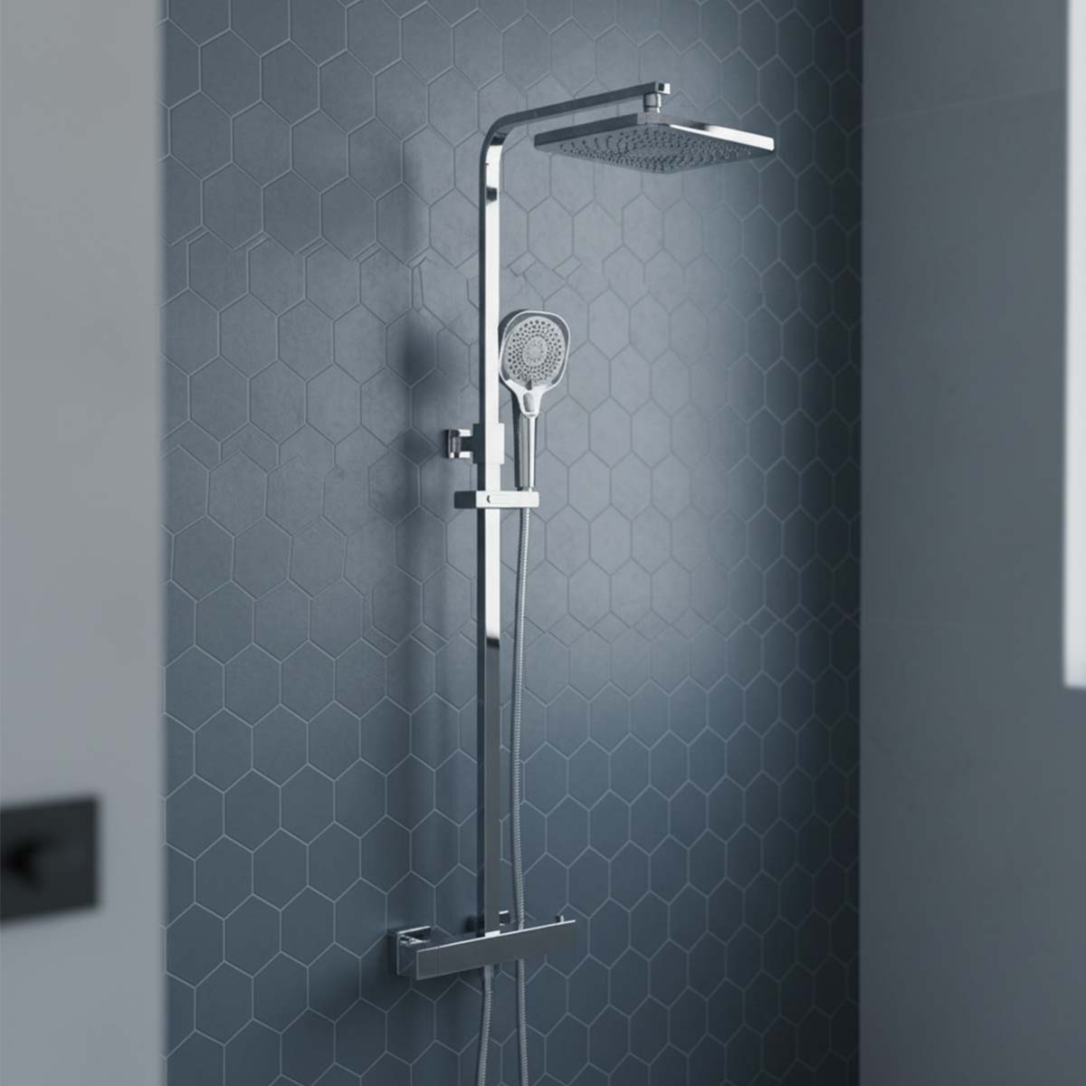 Exposed rigid riser shower kit 2 outlet - chrome finish  Main image