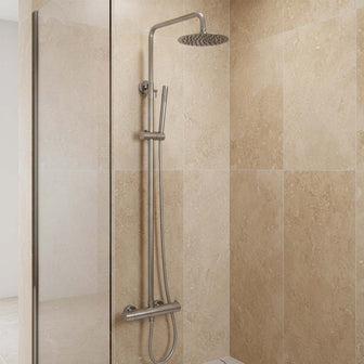 Exposed thermostatic shower valve with rigid riser and handset - stainless steel Main image