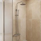 Exposed thermostatic shower valve with rigid riser and handset - stainless steel