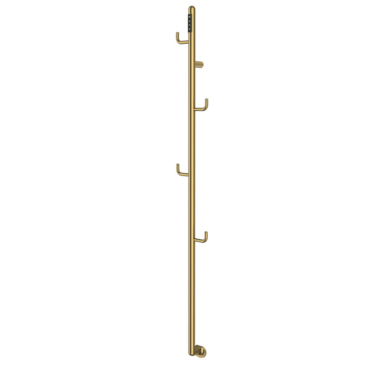 brushed brass vertical heated towel rail