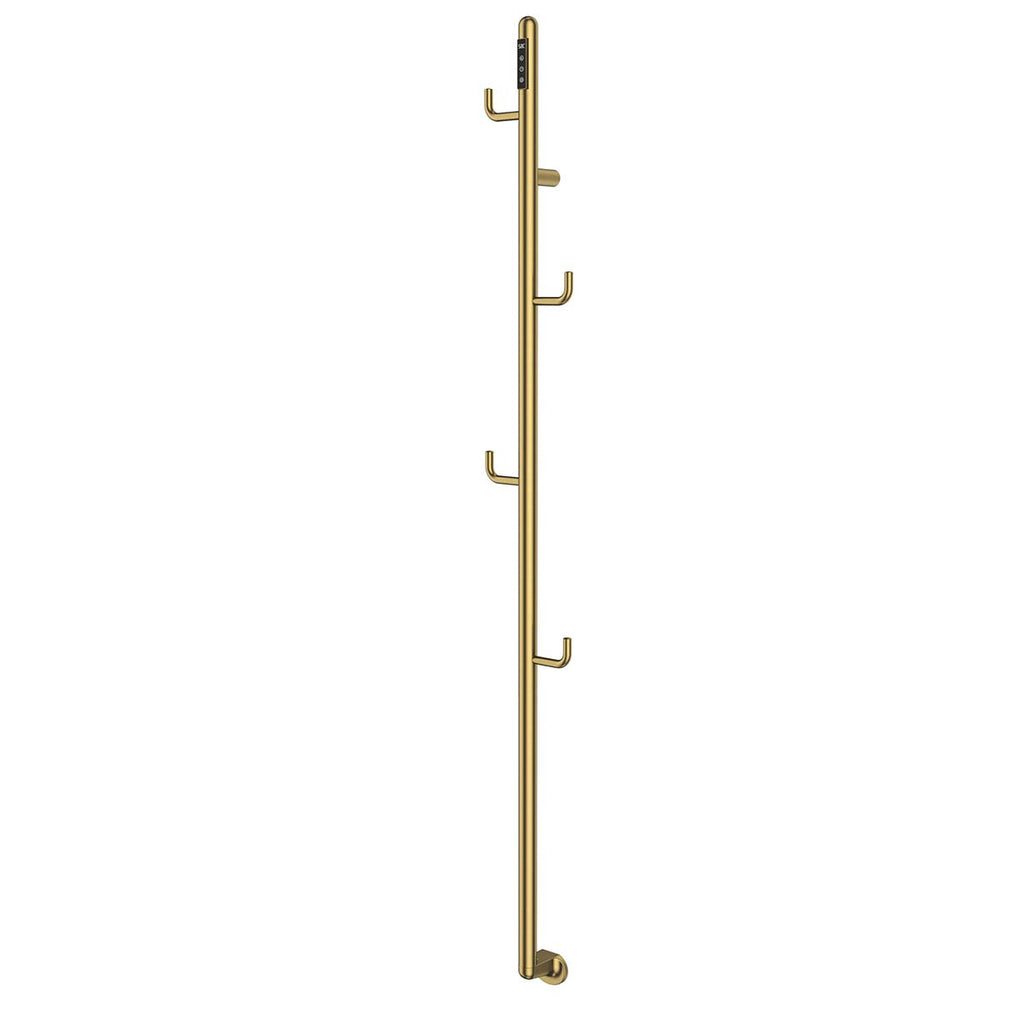 brushed brass vertical heated towel rail