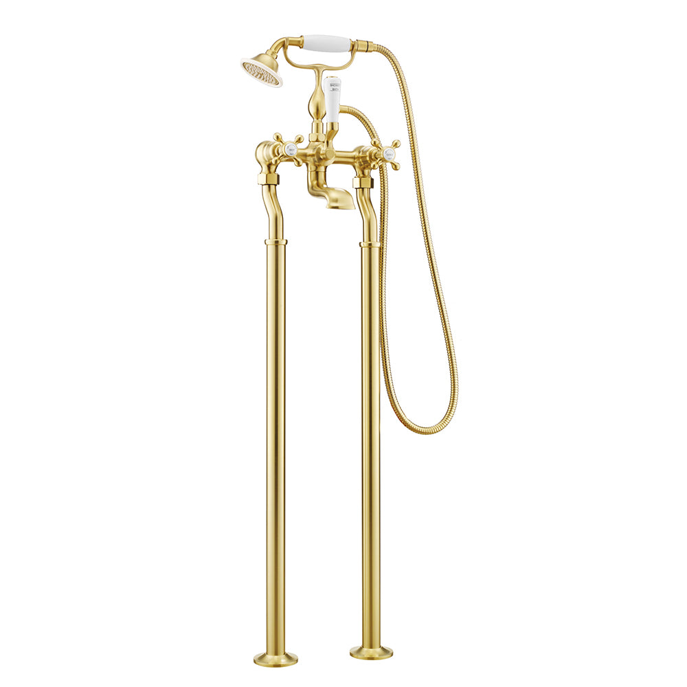 Feestanding Bath Shower Mixer with Shower Kit - Brushed Brass