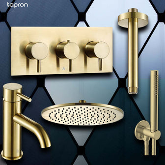 Gold Thermostatic Shower Valve Shower Head Shower Rail Kit Main image