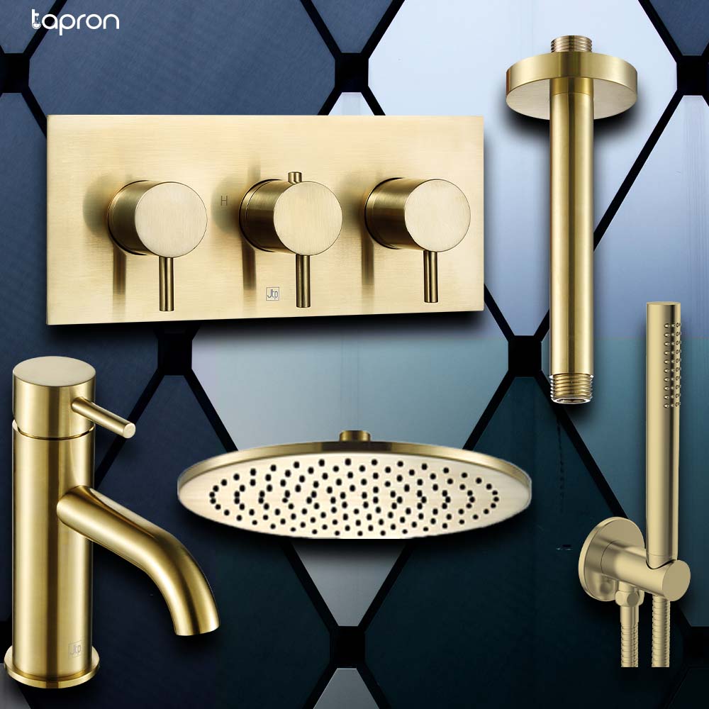 Gold Thermostatic Shower Valve Shower Head Shower Rail Kit