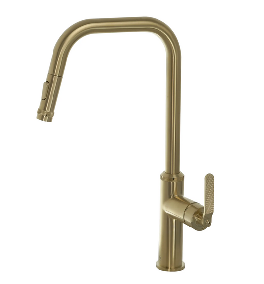 Industrial Single Lever Pull Out Kitchen Tap - Brushed Brass Finish 1748