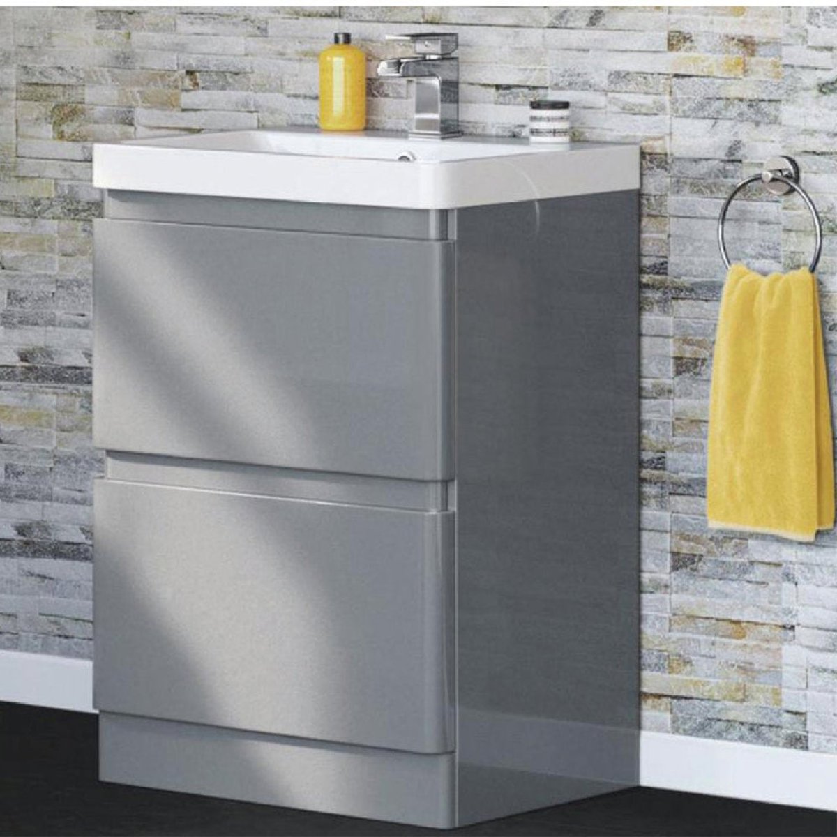  Grey Gloss Freestanding Bathroom Vanity Unit