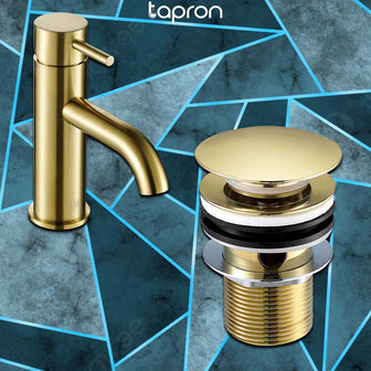 Gold Single Lever Basin Mixer Tap With basin Waste – Slotted Brushed Brass Main image