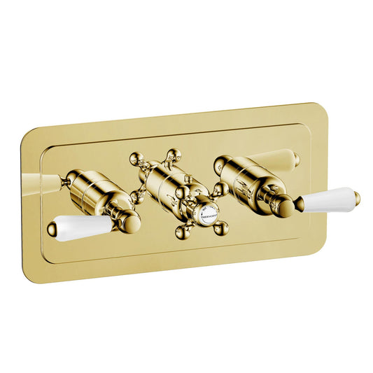 Lever Gold Thermostatic Concealed 3 Outlet Shower Valve, Horizontal - Tapron 1800