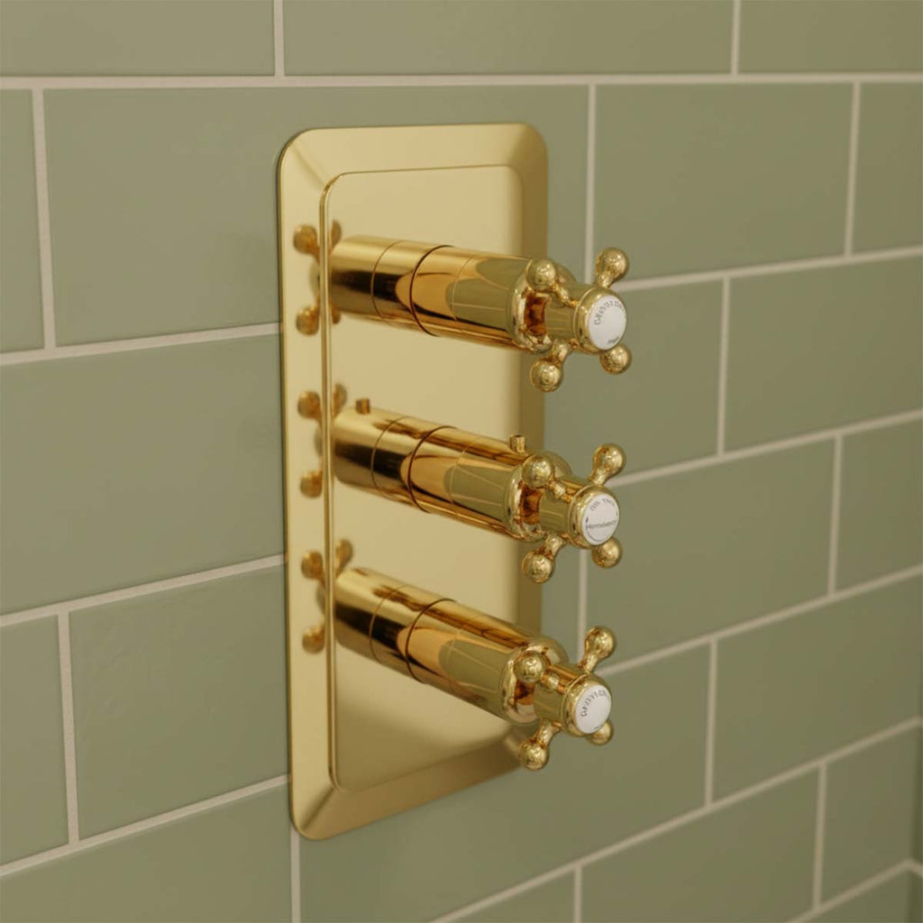 Gold 3-Outlet Concealed Thermostatic Shower Valve - Vertical