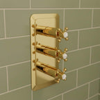 Gold 3-Outlet Concealed Thermostatic Shower Valve - Vertical