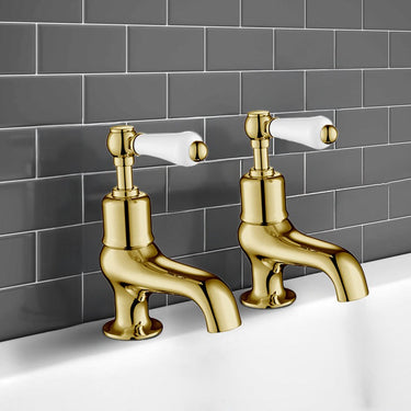 Gold Bath Pillar Taps with Lever Handles
