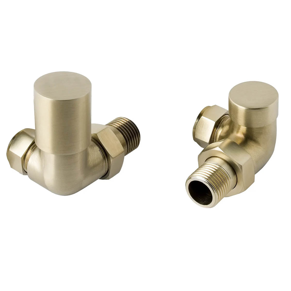 Gold Corner Radiator Valves - Brushed Brass Finish-Tapron Main image