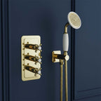 Gold Cross Levers Thermostatic Concealed 2 Outlet Shower Valve, Vertical