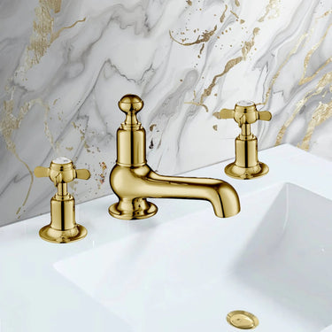 Gold Pinch 3 Hole Traditional Basin Mixer Tap - Antique Brass
