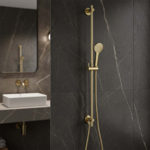 Gold Slider Shower Rail Kit Round Shower Handset and Hose
