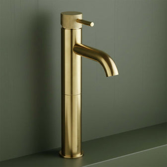 brushed brass tall basin mixer tap  Main image