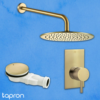 brushed bath waste, shower arm, round shower head, single lever shower valve Main image