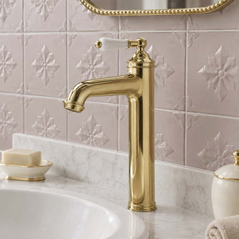 Gold with ceramic lever traditional basin tap deck mounted Main image