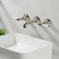 3 hole wall mounted Victorian style basin tap - nickel 