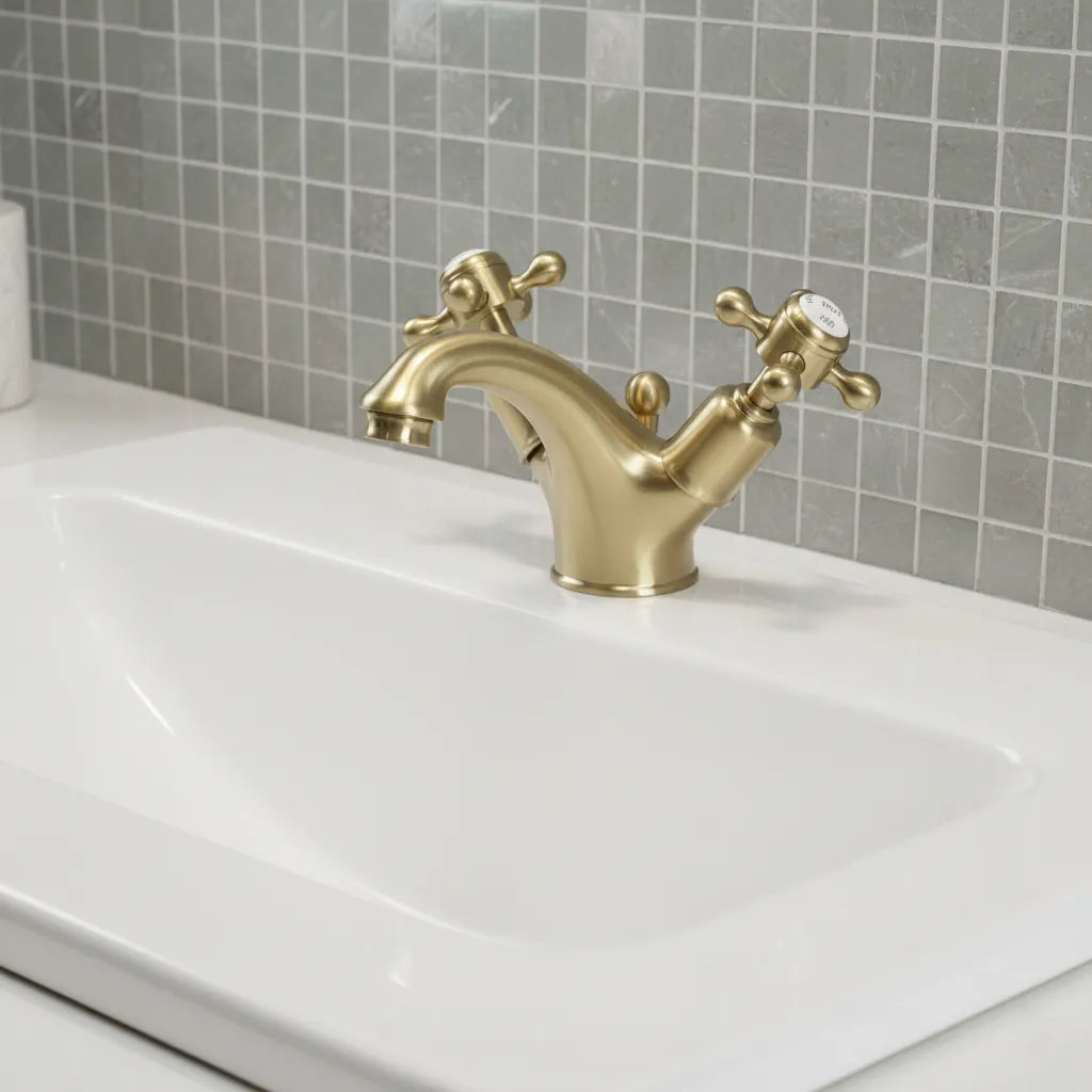 Traditional Brushed Brass Mono Basin Mixer Tap with Pop-up Waste