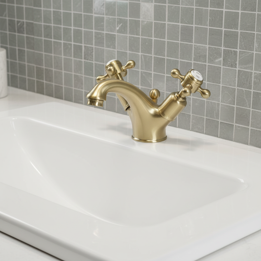 Traditional Brushed Brass Mono Basin Mixer Tap with Pop-up Waste
