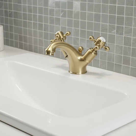 Traditional Brushed Brass Mono Basin Mixer Tap with Pop-up Waste