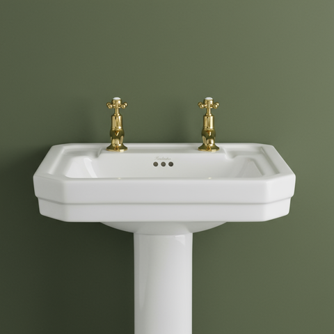 Traditional Long-Nose Crosshead Basin Pillar Taps- Gold