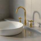 Traditional 3 Hole Basin Mixer Tap with Pop up Waste - Polished Gold