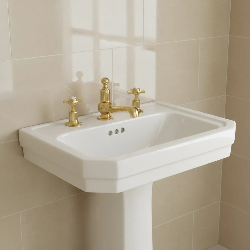 Traditional Pinch 3 Hole Basin Mixer Tap Main image