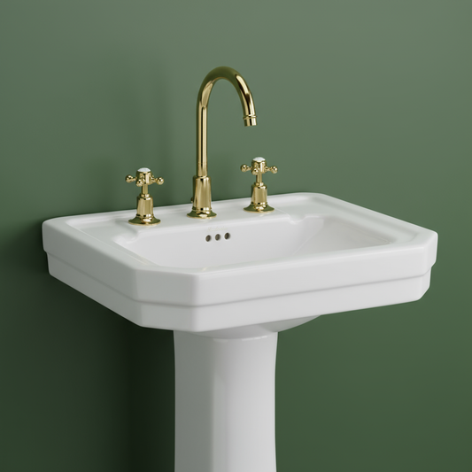 3-Hole Deck-Mounted Crosshead Basin Mixer Tap with Pop Up Waste - Gold