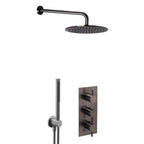 Gunmetal Shower Package with  Concealed Thermostatic 2 Outlet Valve, Fixed Shower Head & Arm and Wall Shower Kit