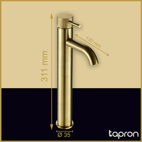 Gold Tall Basin Mixer Tap - Tapron