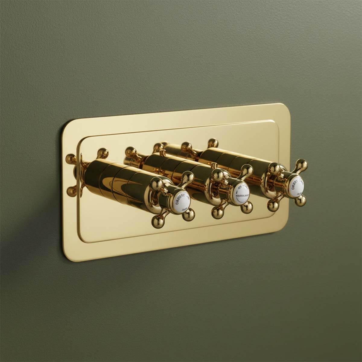 Horizontal 2-Outlet Concealed Thermostatic Shower Mixer Valve - Gold