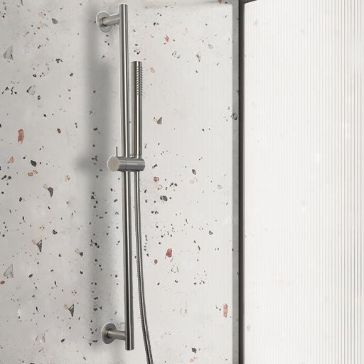 brushed stainless steel slide rail, hand shower with hose