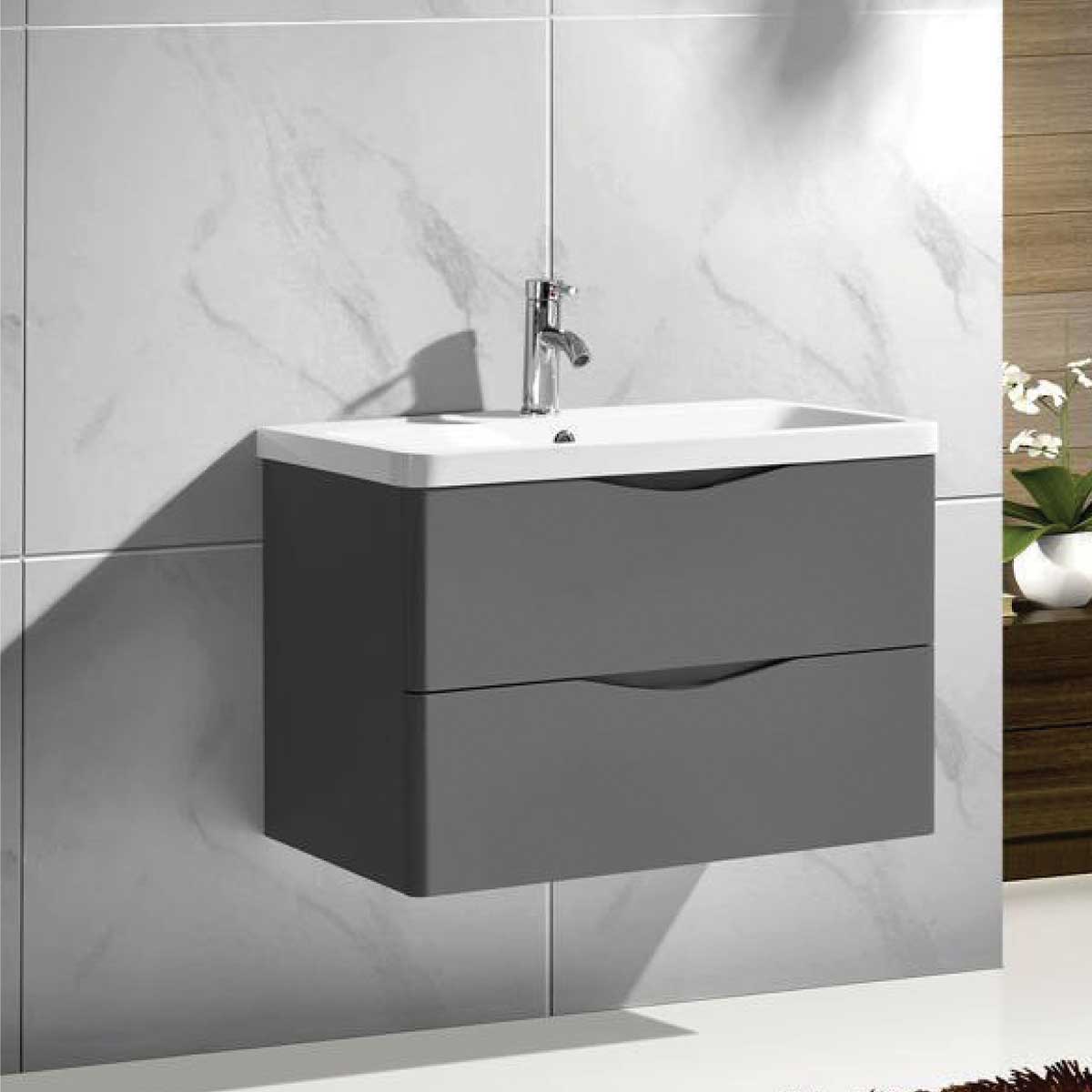 Isla Wall Hung Drawer Unit with Deep Ceramic Basin in Classy Grey Finish 