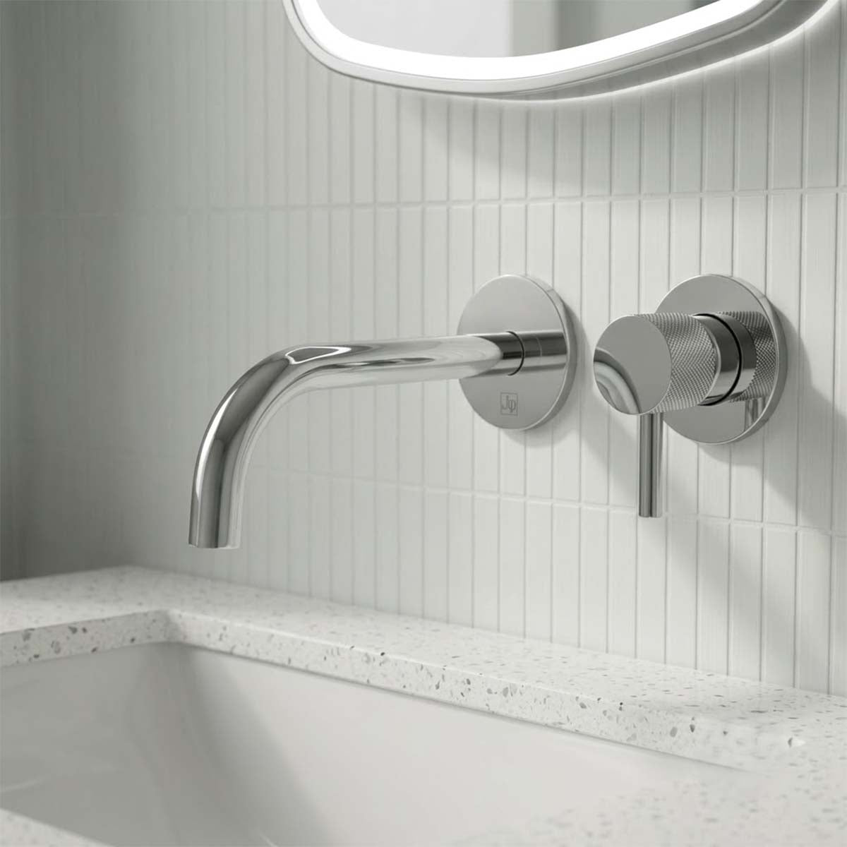 Knurled handle 2 hole basin tap chrome