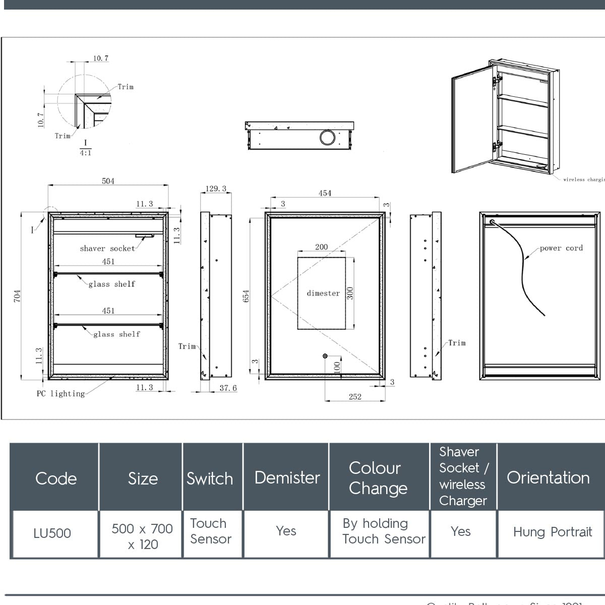 bathroom mirror with single door and LED