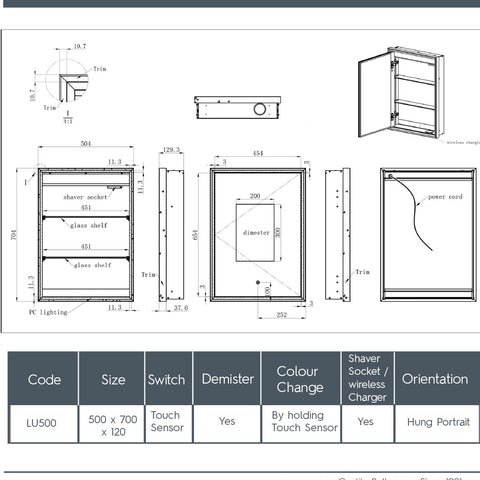 bathroom mirror with single door and LED