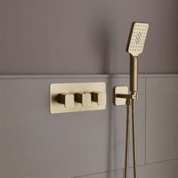 Landscape brushed brass three outlet shower valve 