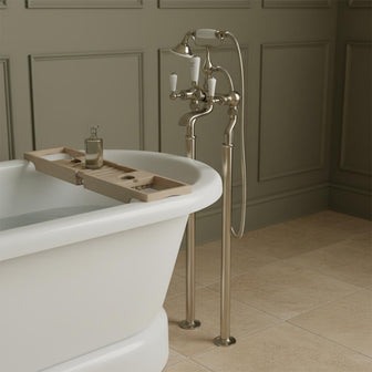 Traditional Lever Floorstanding Bath Tap with Shower Attachment - Brushed Nickel Secondary image