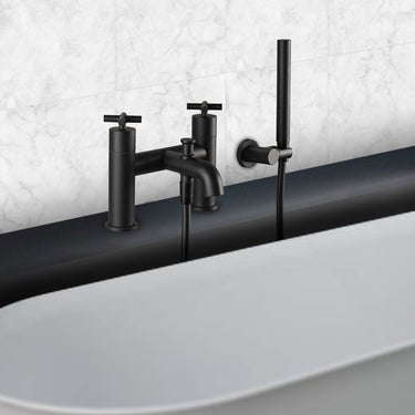 Matt Black Deck Mounted Bath Shower Mixer Tap with Shower Attachment
