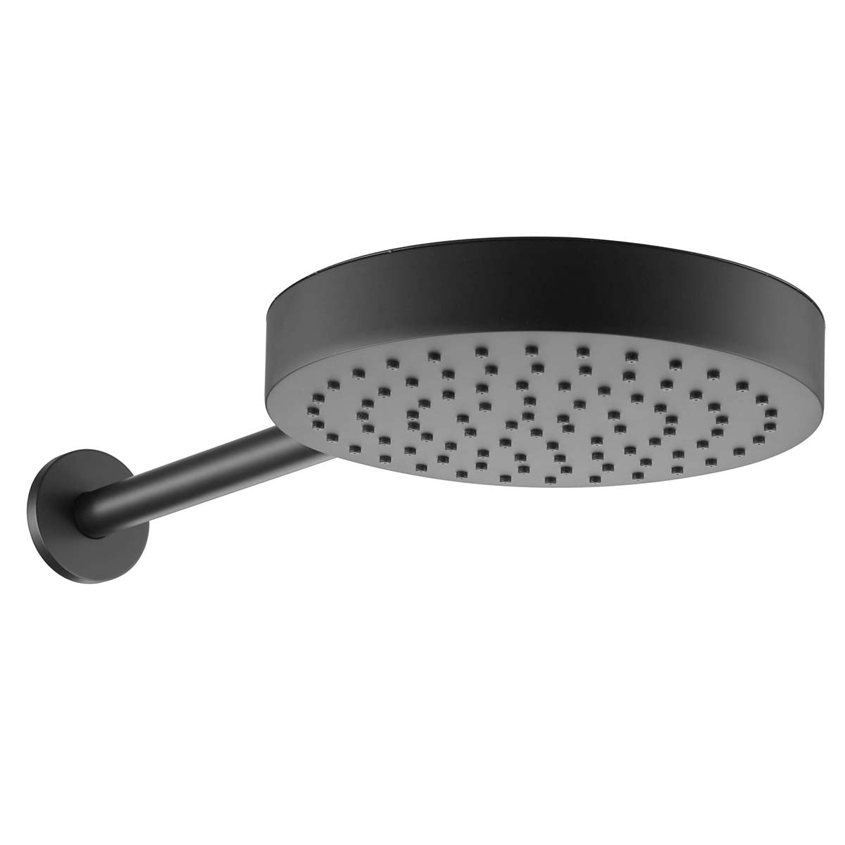 Matt Black Round 250mm Shower Head with Wall Mounted Shower Arm